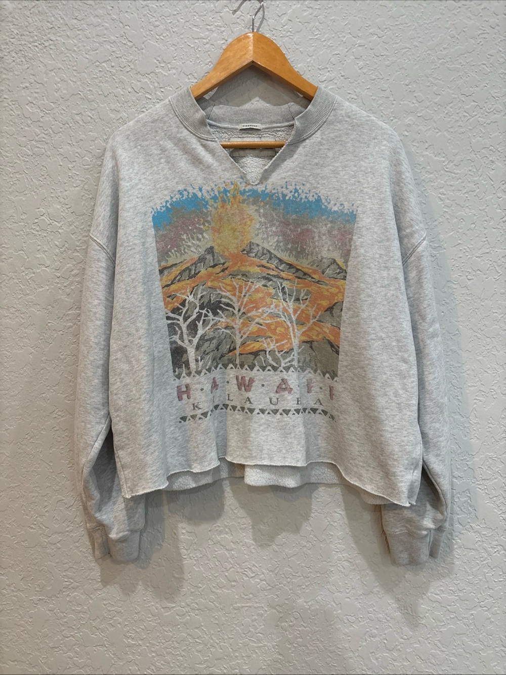 Abercrombie & Fitch Oversized Cropped Sweatshirt Hawaii Graphic Fleece Sz S